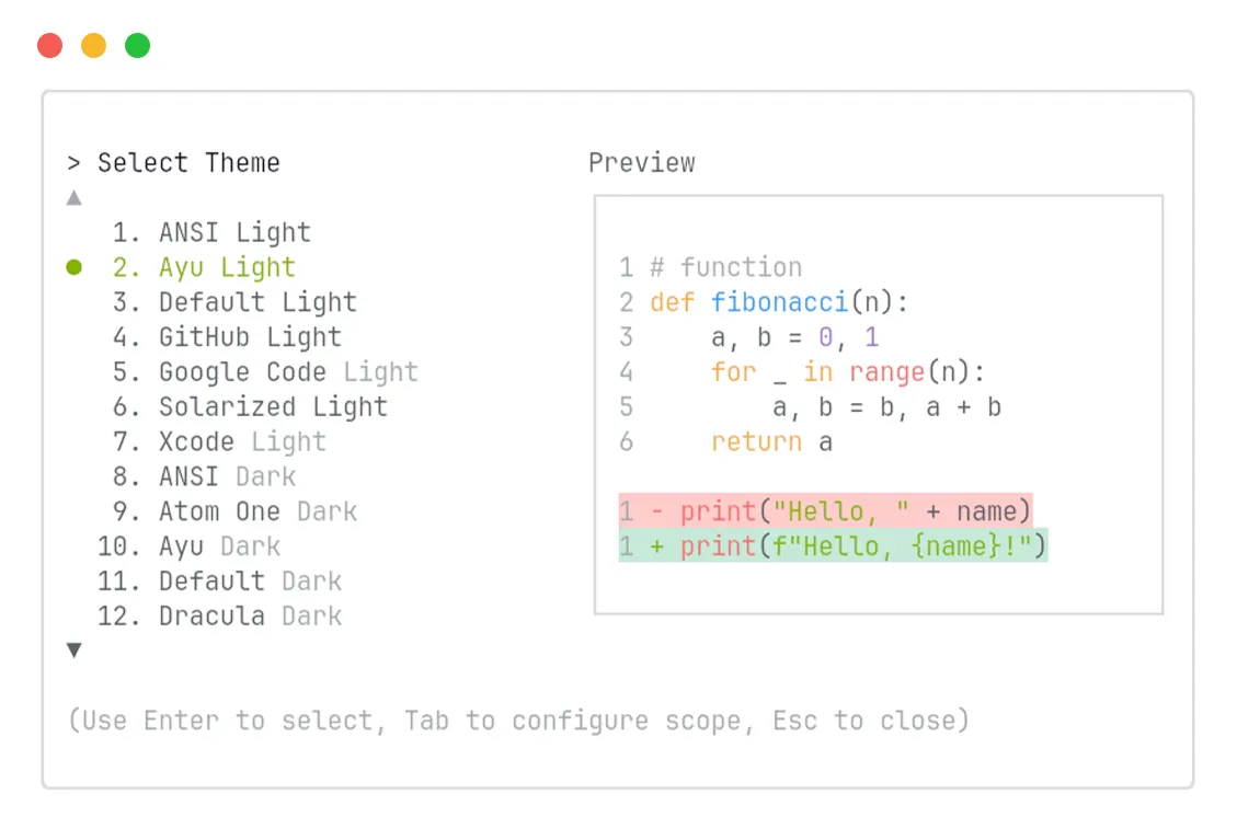 Ayu Light theme