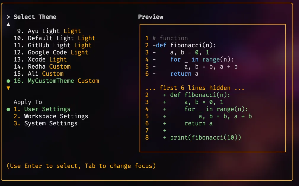 Custom theme example
