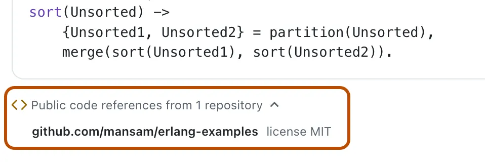 Screenshot of an inline suggestion in Copilot Chat with a link to view code references.
