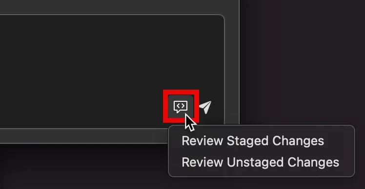 Screenshot of the Copilot chat window in Xcode, with the 'Code Review' button outlined in dark orange.