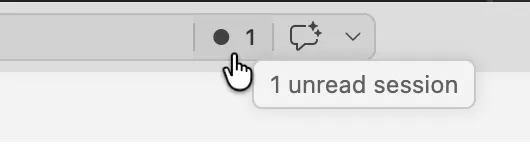Screenshot of the unread sessions indicator in VS Code.