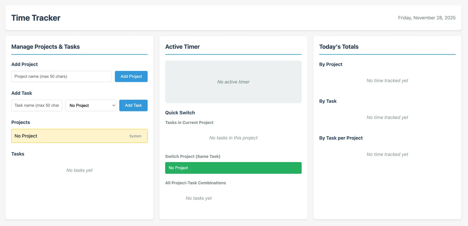 Screenshot of an example of a time tracker app created by Copilot.