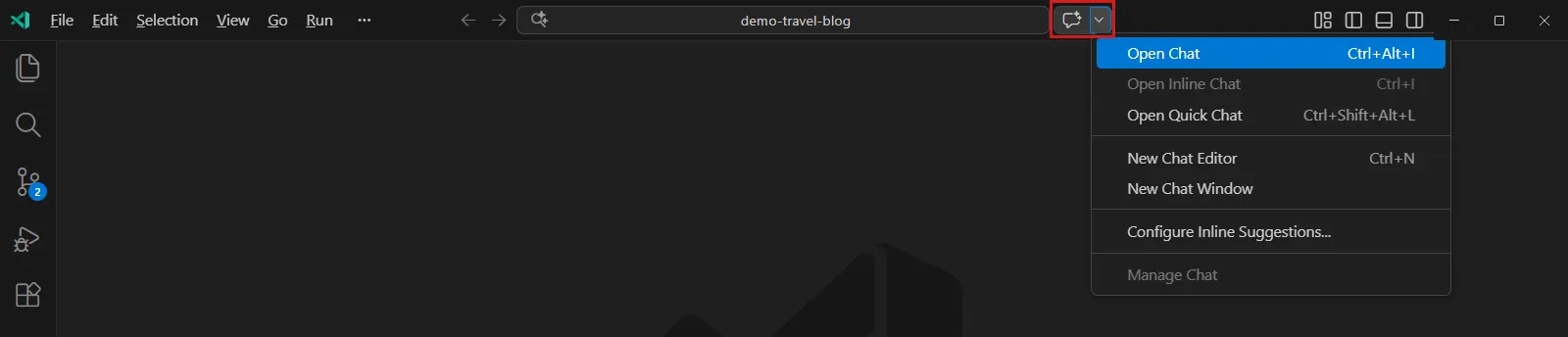 Screenshot of the 'Copilot Chat' button, highlighted with a dark orange outline.