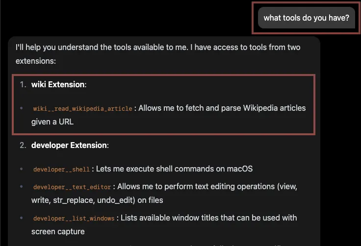 goose Chat - Ask about tools