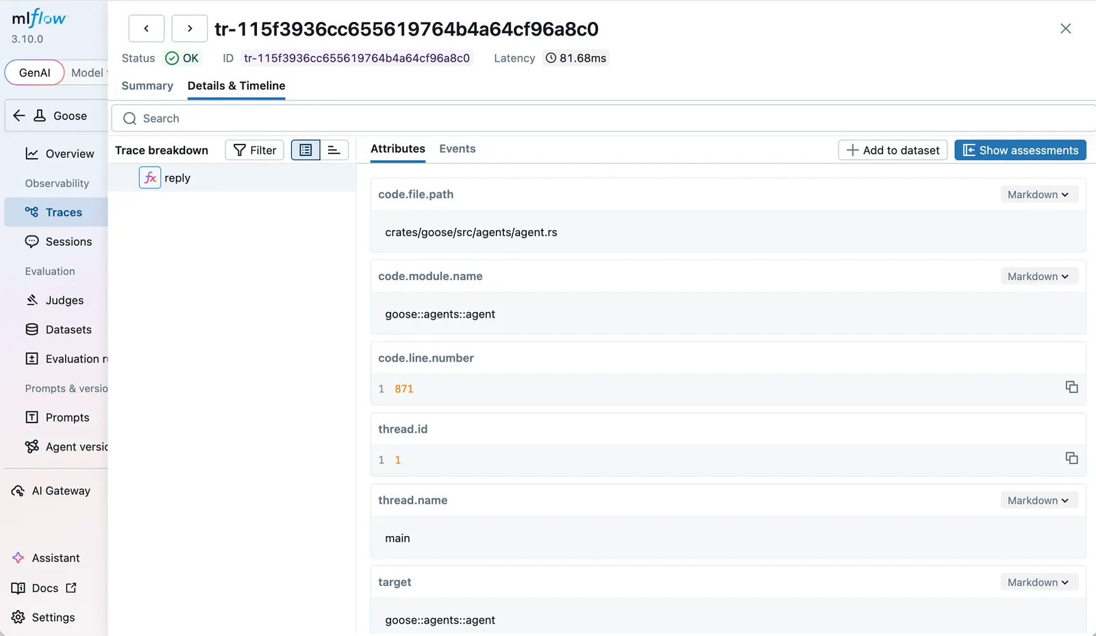 goose trace in MLflow