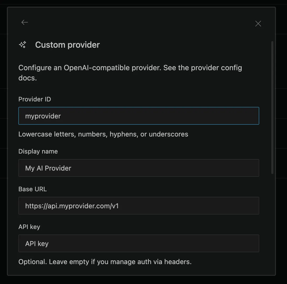 Custom provider configuration dialog