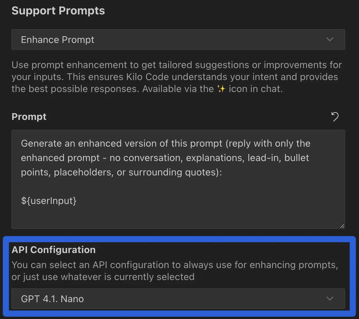 Custom profile configuration for Enhance Prompt feature