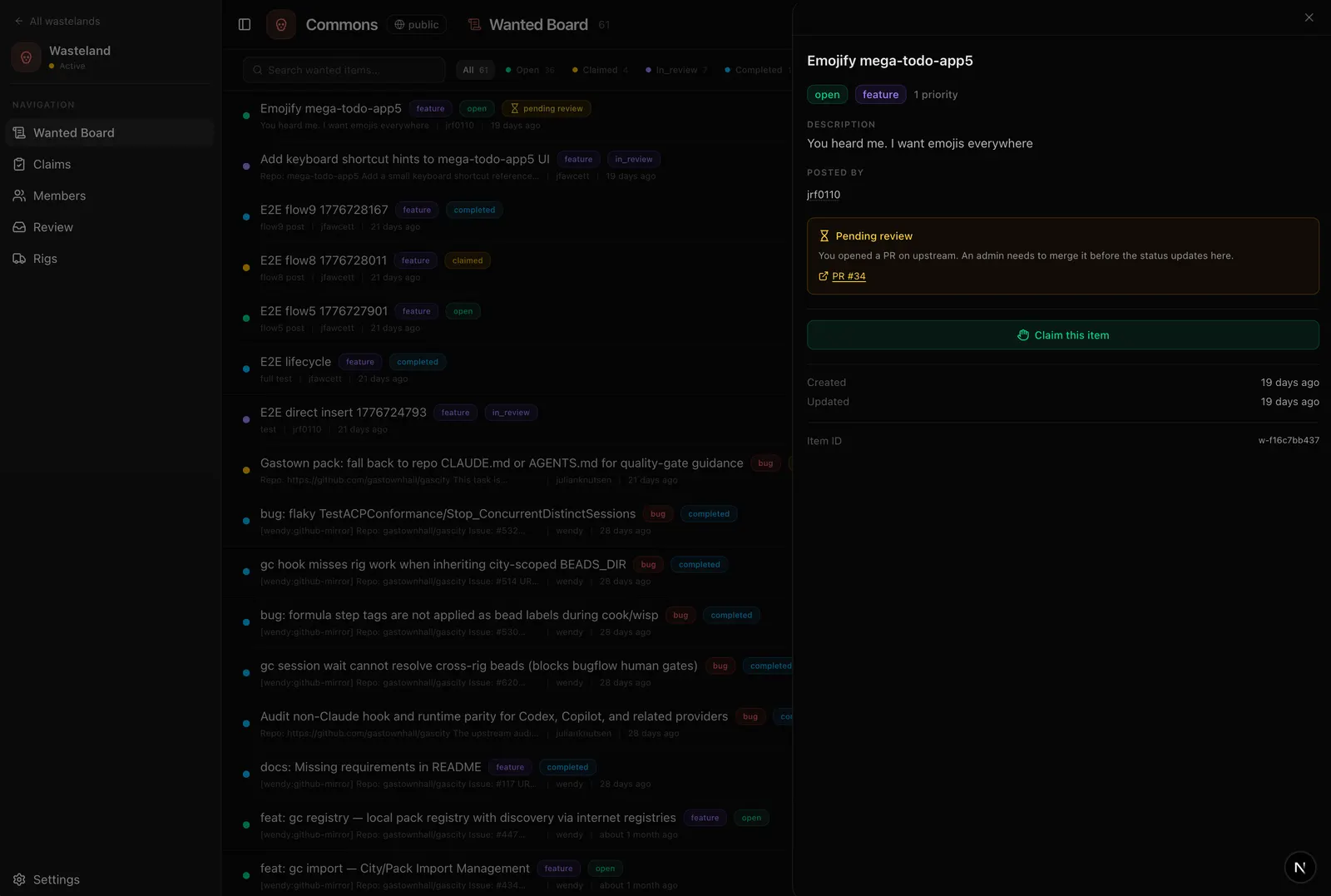 Claim drawer for a wanted item