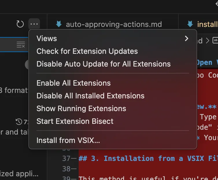 Installing Kilo Code using VS Code's Install from VSIX dialog