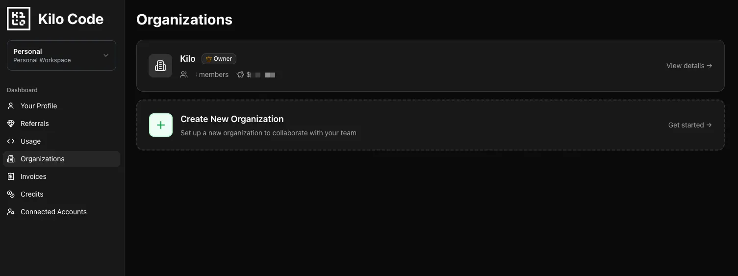 Create new organization button
