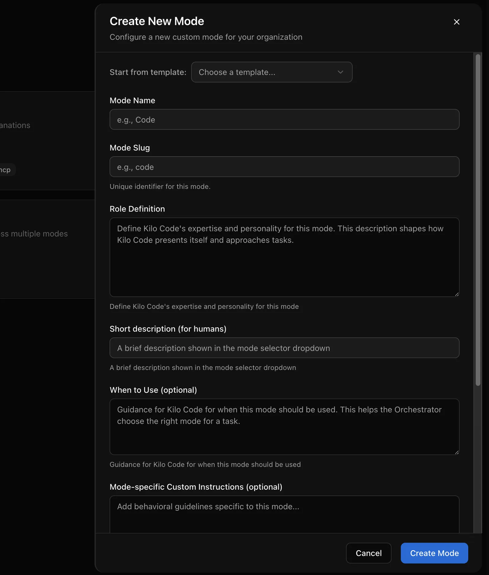 Create a new custom mode tab.