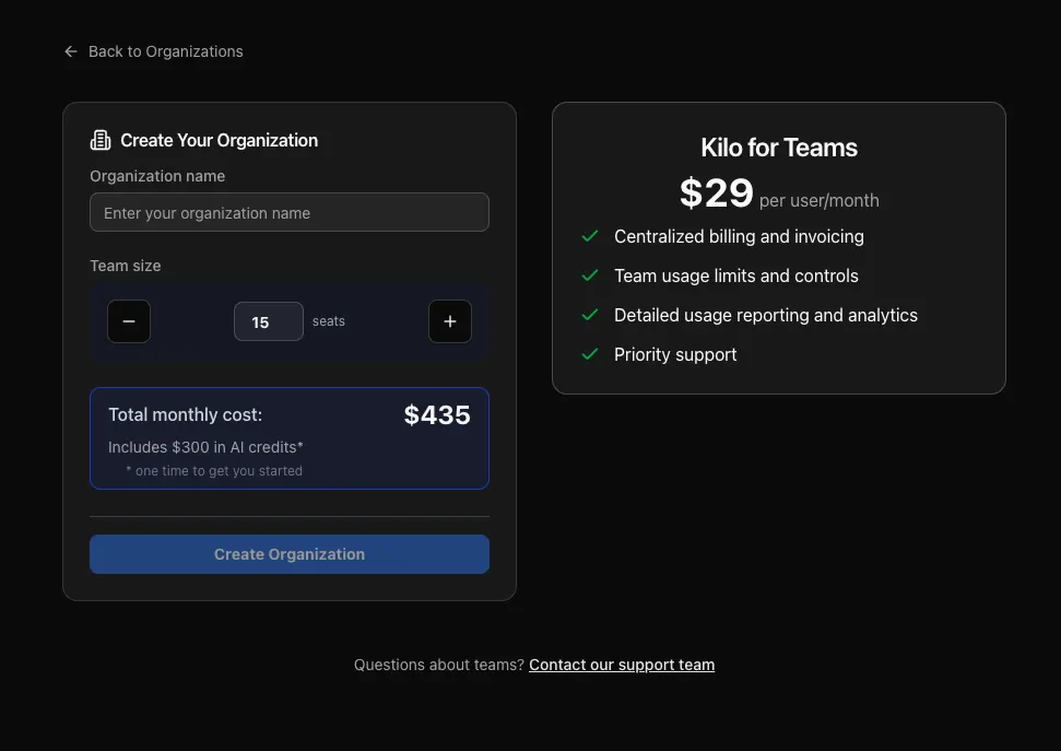 Create your organization and subscribe