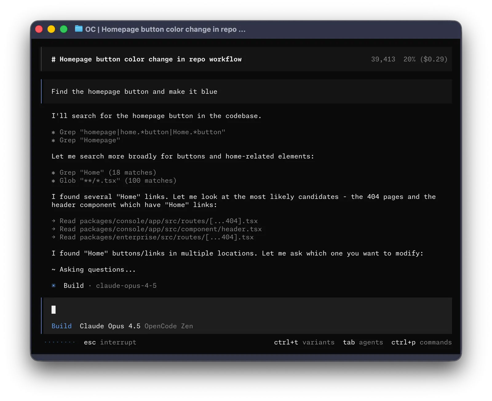 使用 opencode 主题的 OpenCode TUI