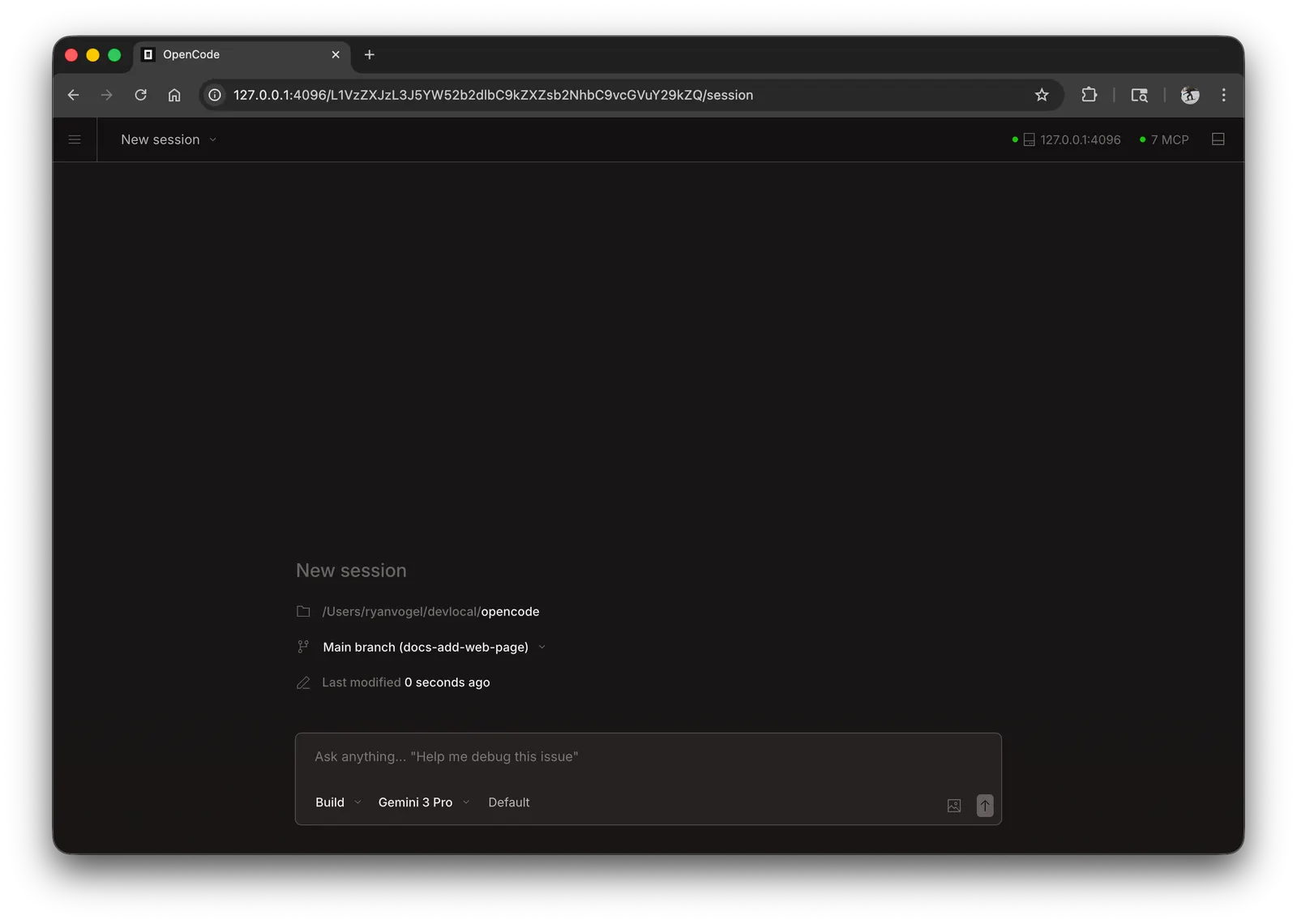 OpenCode Web - New Session