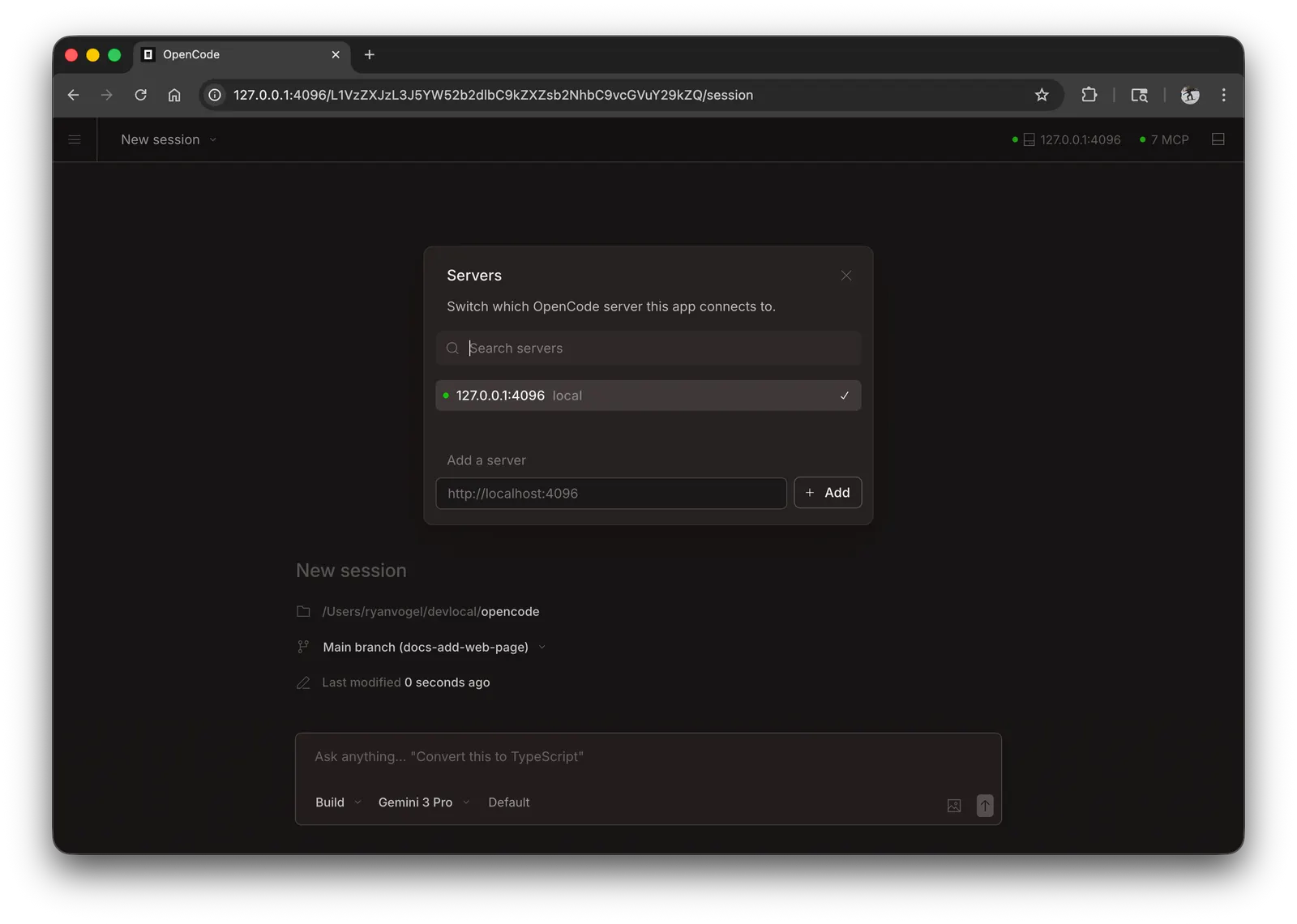 OpenCode Web - See Servers