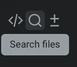 Magnifying glass icon in the pane coding toolbelt for opening the file search.