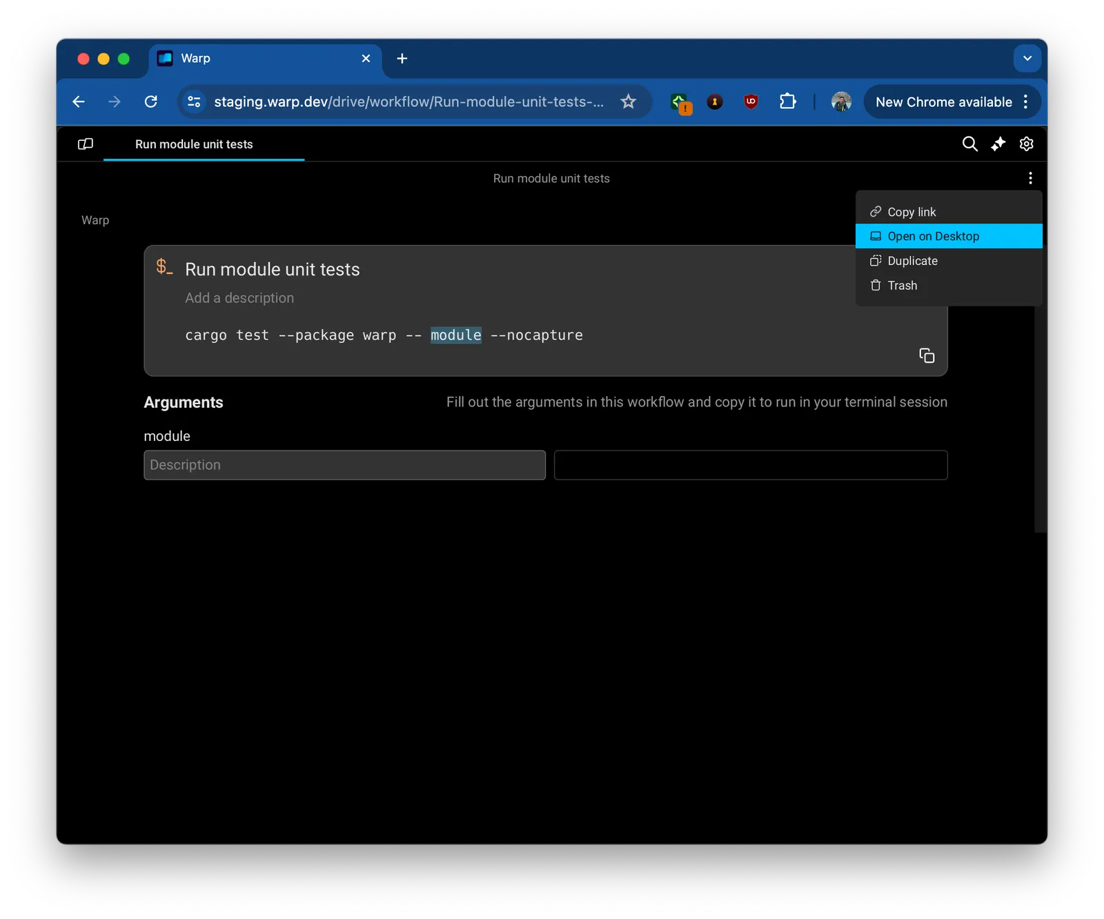 Overflow menu on a web-based Drive object with the Open on Desktop option highlighted